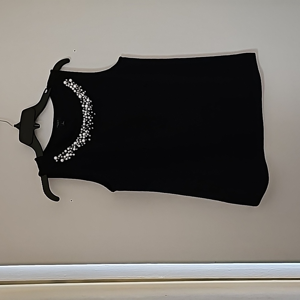 Ann Taylor Factory Black Sleeveless Top with Pearl Embellishments